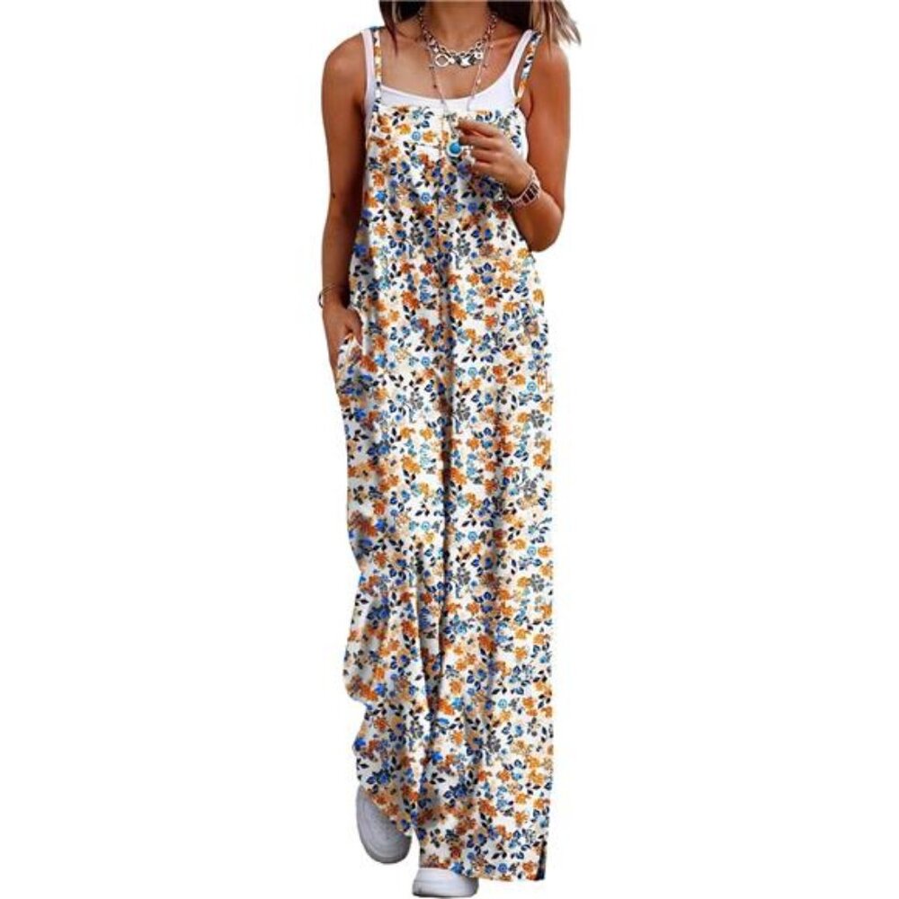 Women's Summer Boho Casual Jumpsuits Wide Leg Overalls Floral Print Baggy Dress‎